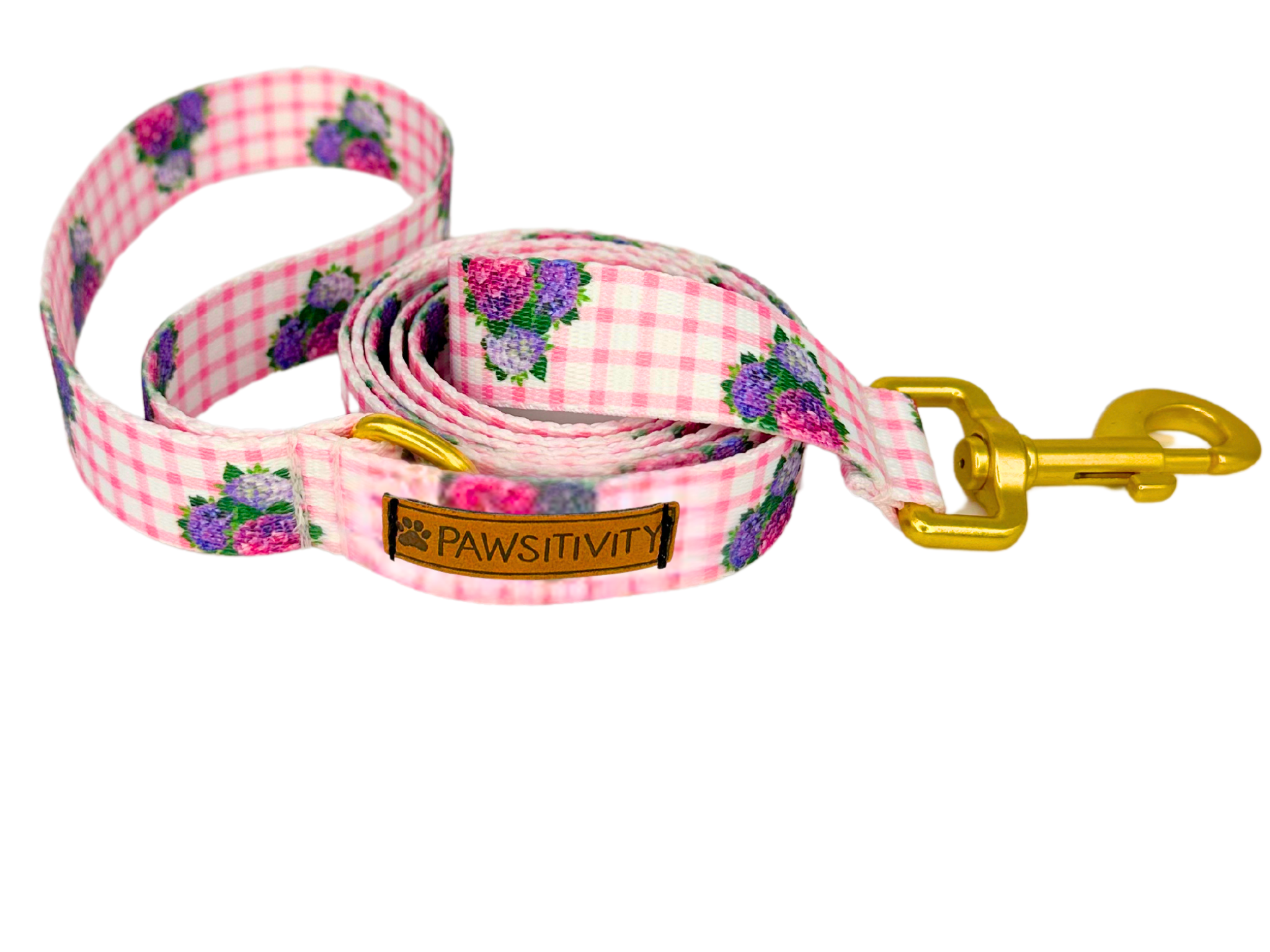 22k Gold Pink Gingham Hydrangea Leash