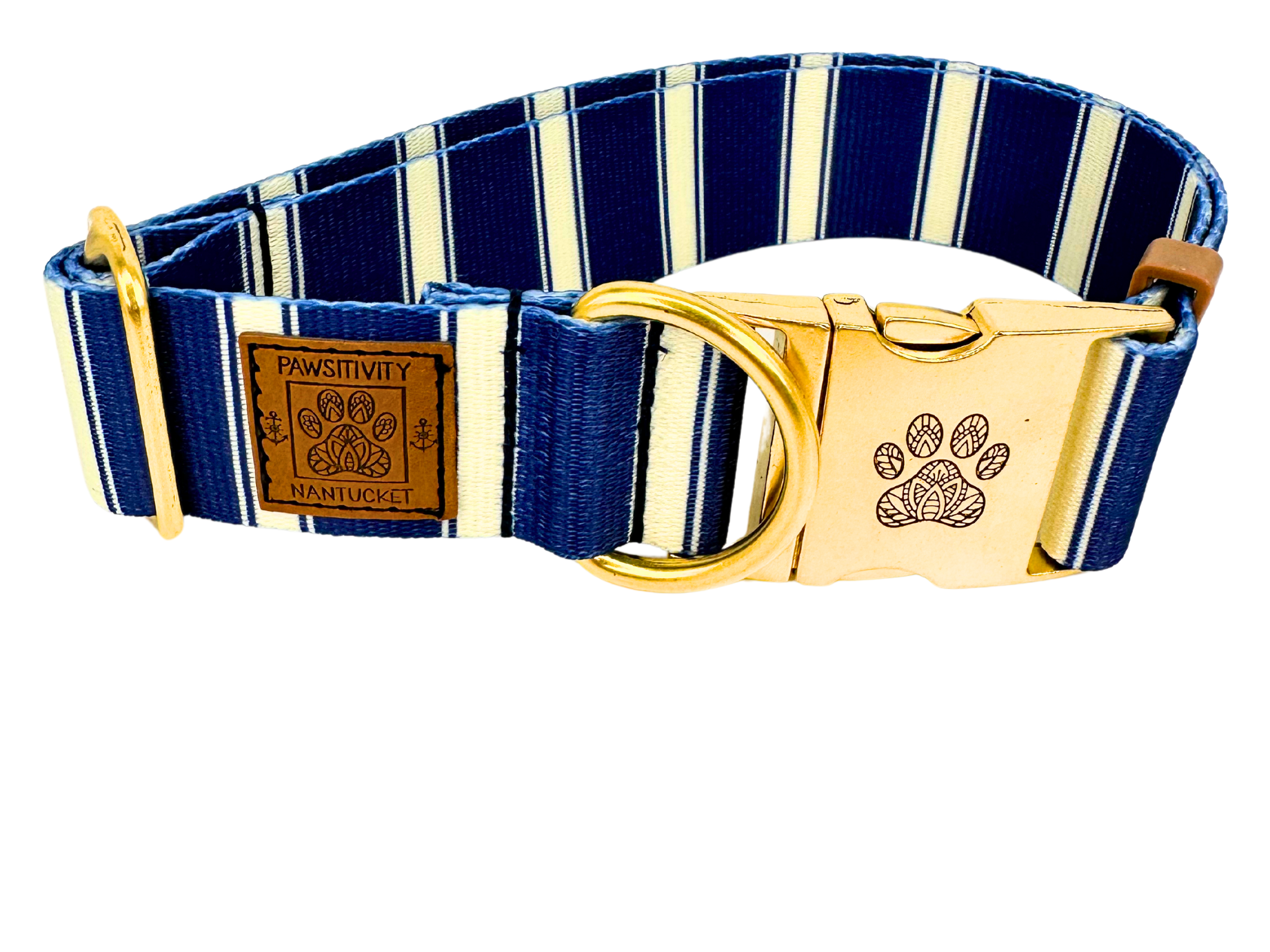 Navy Cream Stripe 22K Gold Collar