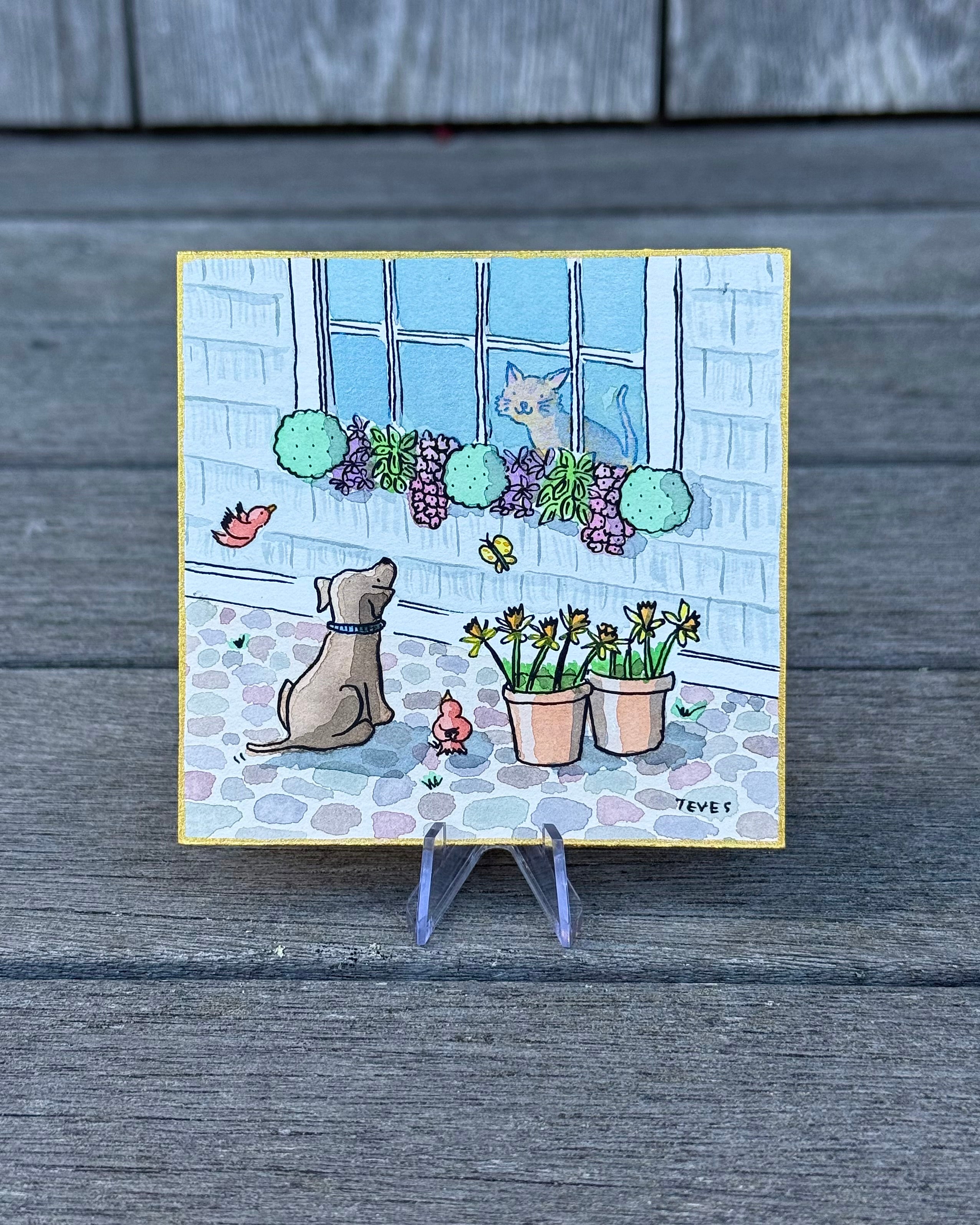 Dog & Cat Window Minature Play By Kate Teves