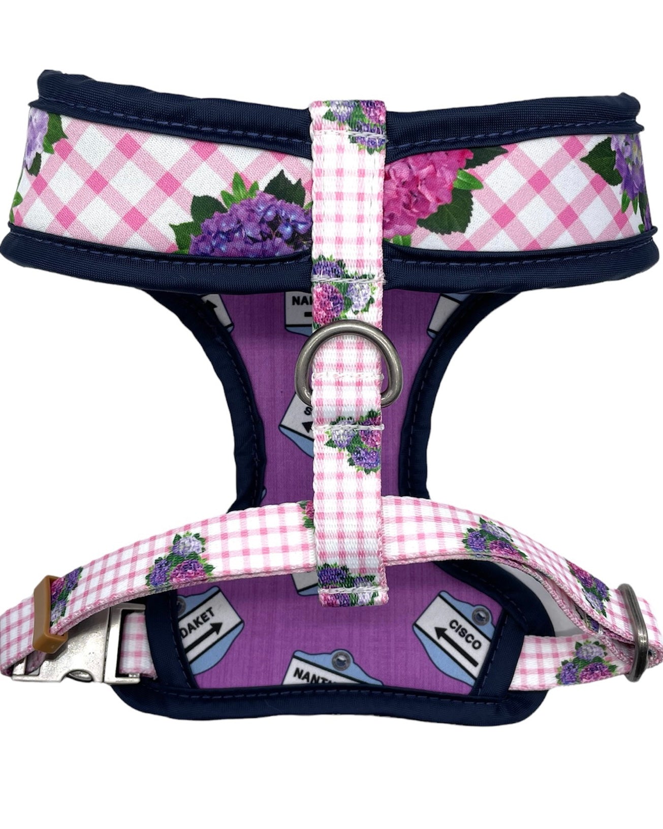 Gingham Hydrangeas - Nantucket Beach Signs Reversible Harness