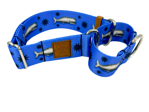 Blue Vintage Whale Martingale Collar