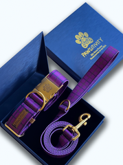 22K Gold Purple Plaid Leash & Collar Set